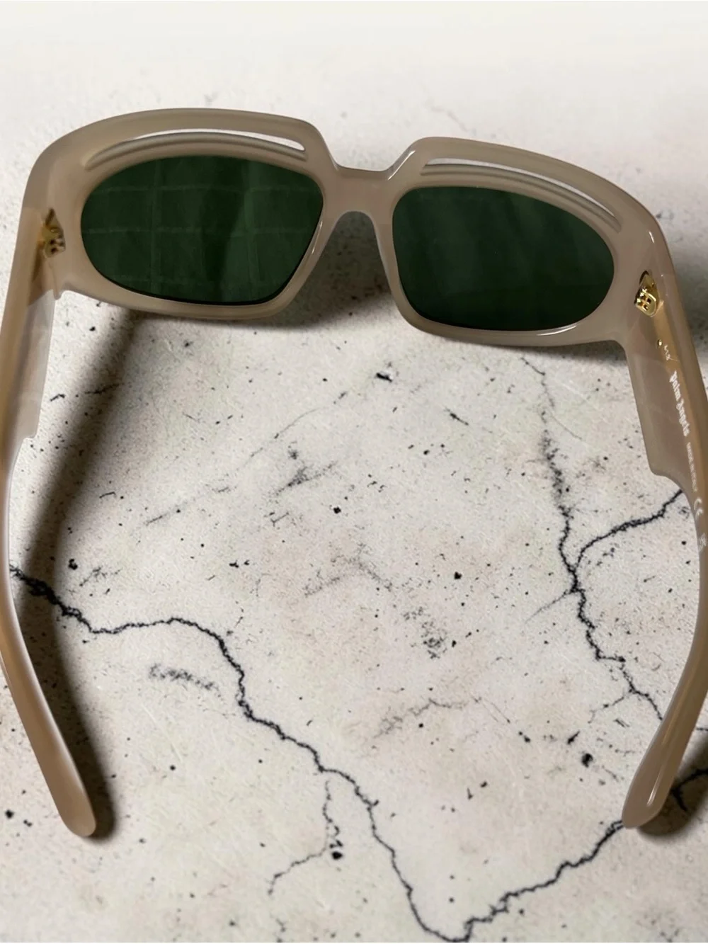 Palm Angels Beige Frame Sunglasses with Green Lenses over $350